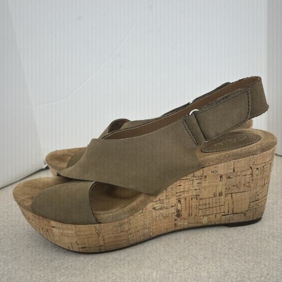 Womens Clark Caslynn Shae Wedge Sandal Tan Size 9 Open Toe Cross Strap Ankle - Picture 4 of 9